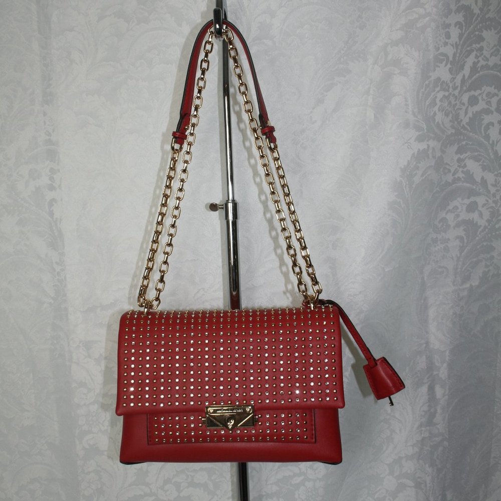 MICHAEL KORS CECE CHAIN STRAP BRIGHT RED MEDIUM